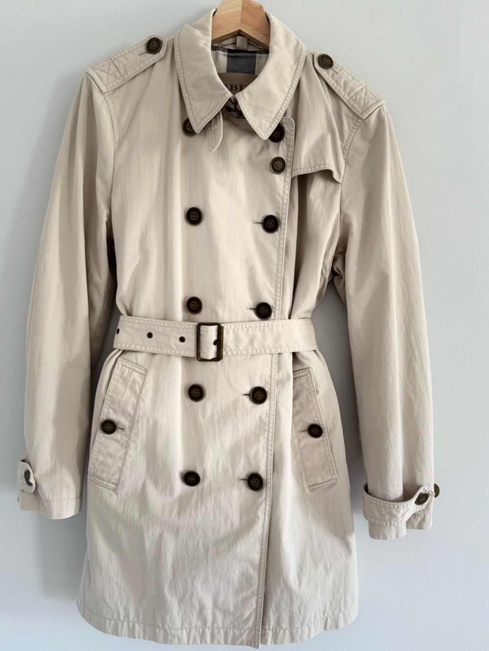 Burberry Brit Trench Coat Beige Nova Check Lined Belted US 14 UK 16 - Picture 3 of 17
